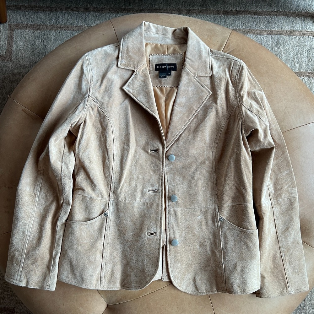 Bagatelle Y2K Suede Leather Jacket Womens M Tan Minimalist 90s Fitted Blazer